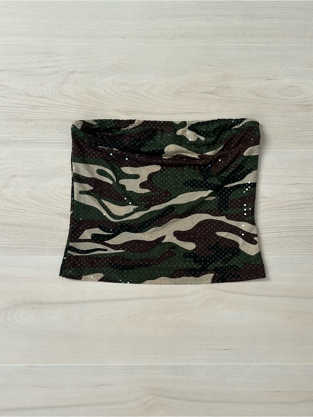 sparkly camo eye candy tube top